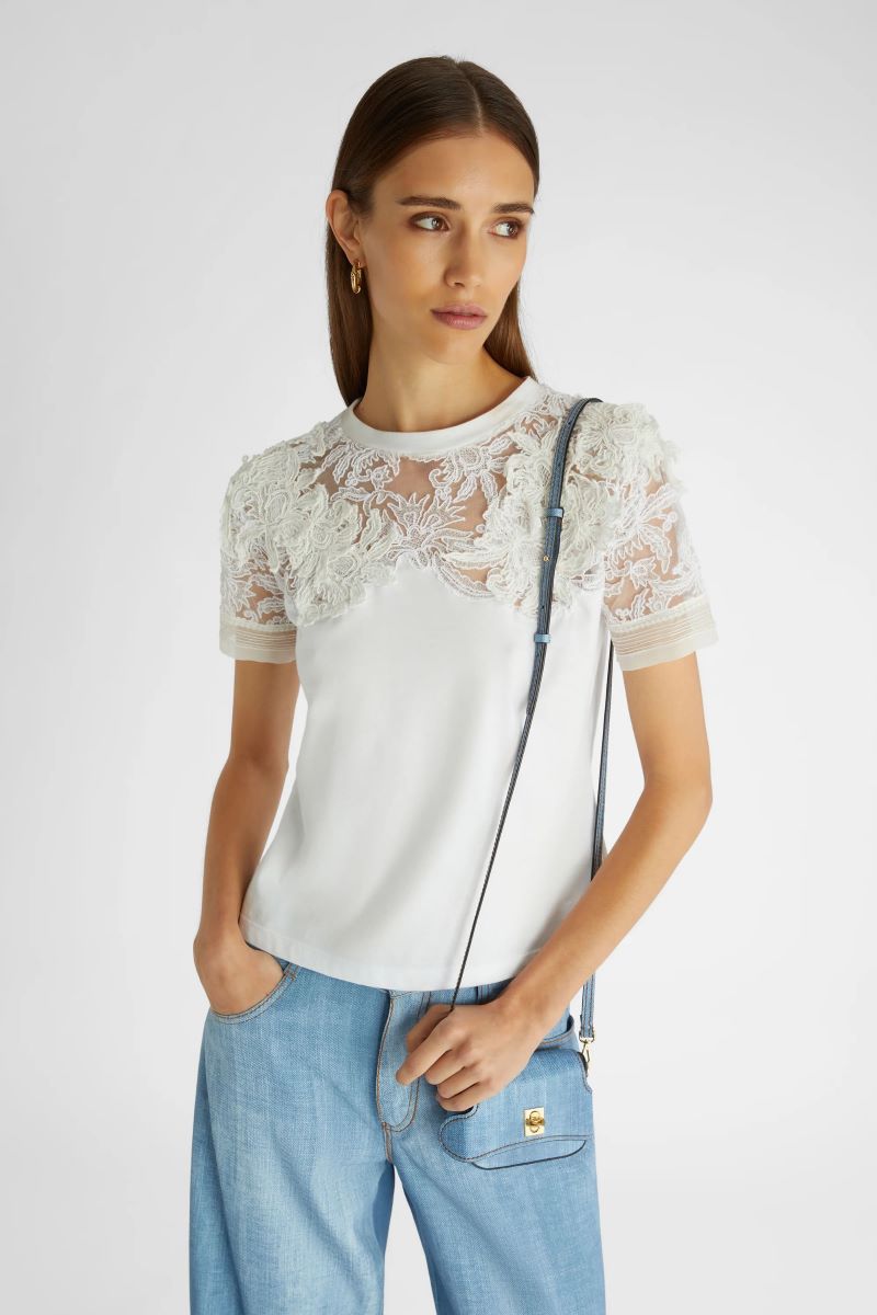 Футболка Ermanno Scervino с кружевными цветами